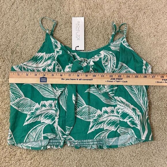 Rachel Zoe linen‎ blend tropical green halter crop top size L NEW - Picture 7 of 8